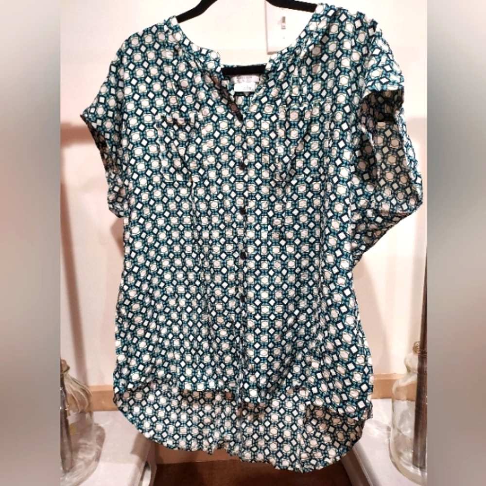 Turquoise Patterned Blouse by Van Heusen (XXL)